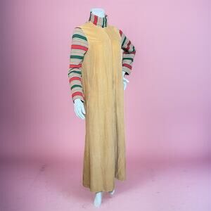 VINTAGE 70s Turtleneck Knit House Dress Size M Maxi Crushed Velvet Periphery